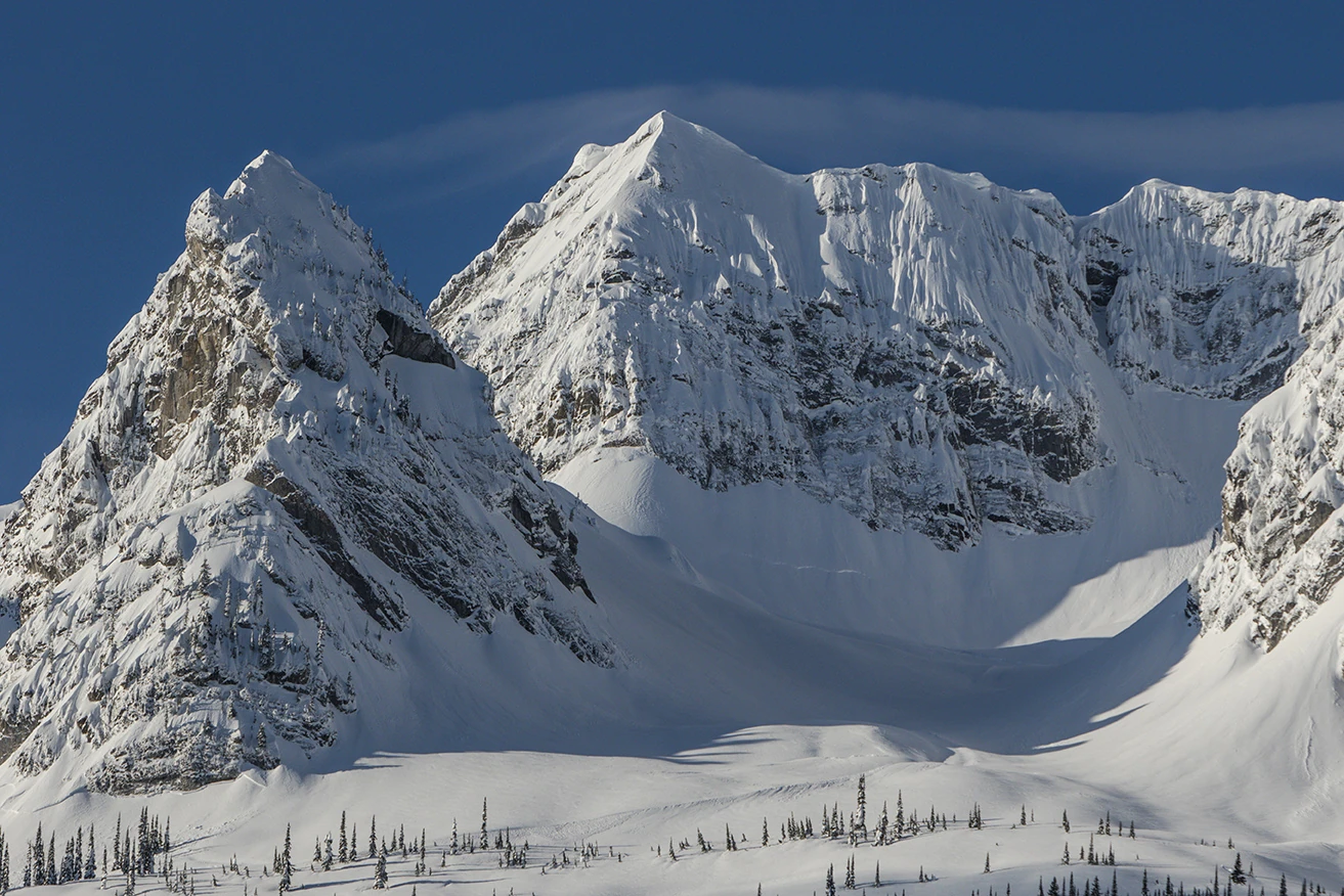 Snow-covered limestone peaks in the Lizard Range