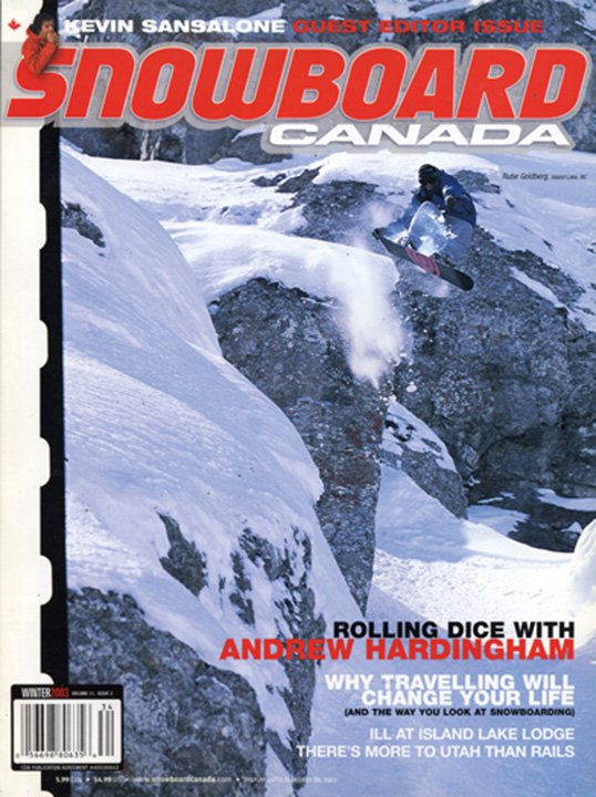 Snowboard Canada — Winter 2003 magazine cover from Island Lake’s archive